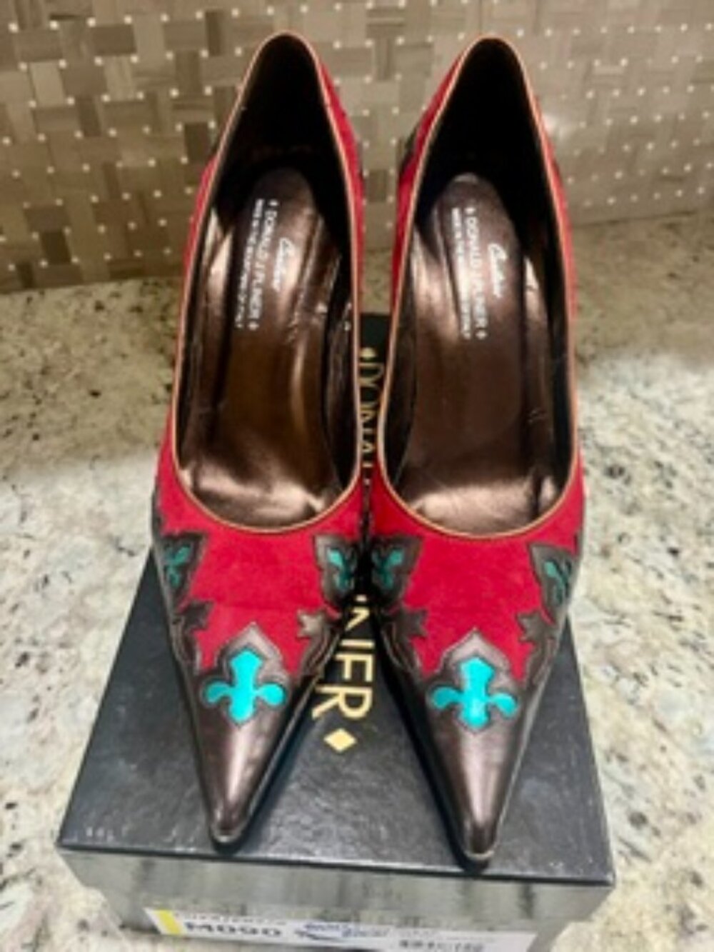 Donald Pliner Couture Pumps - Metallic, Red Suede with "Western" Details. Size 9